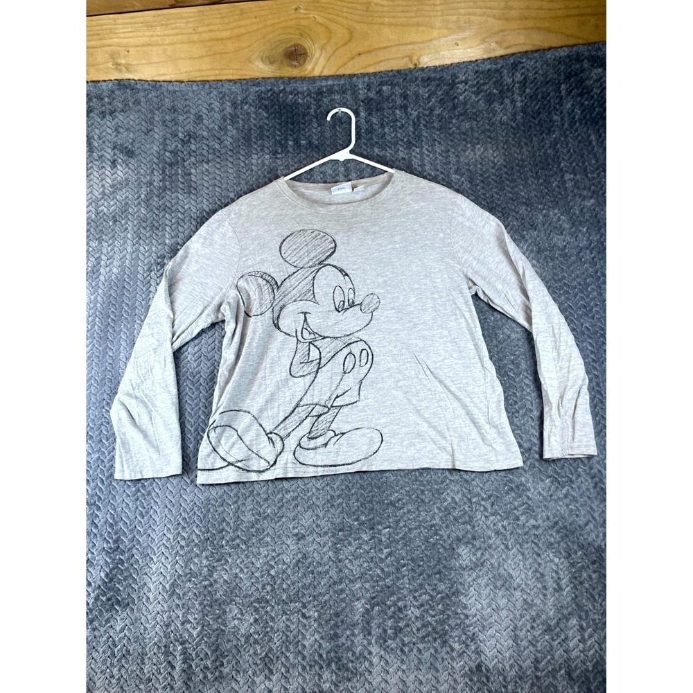 Disney Shirt Womens Large Heather Gray Mickey Mouse Graphic Print Long Sleeve